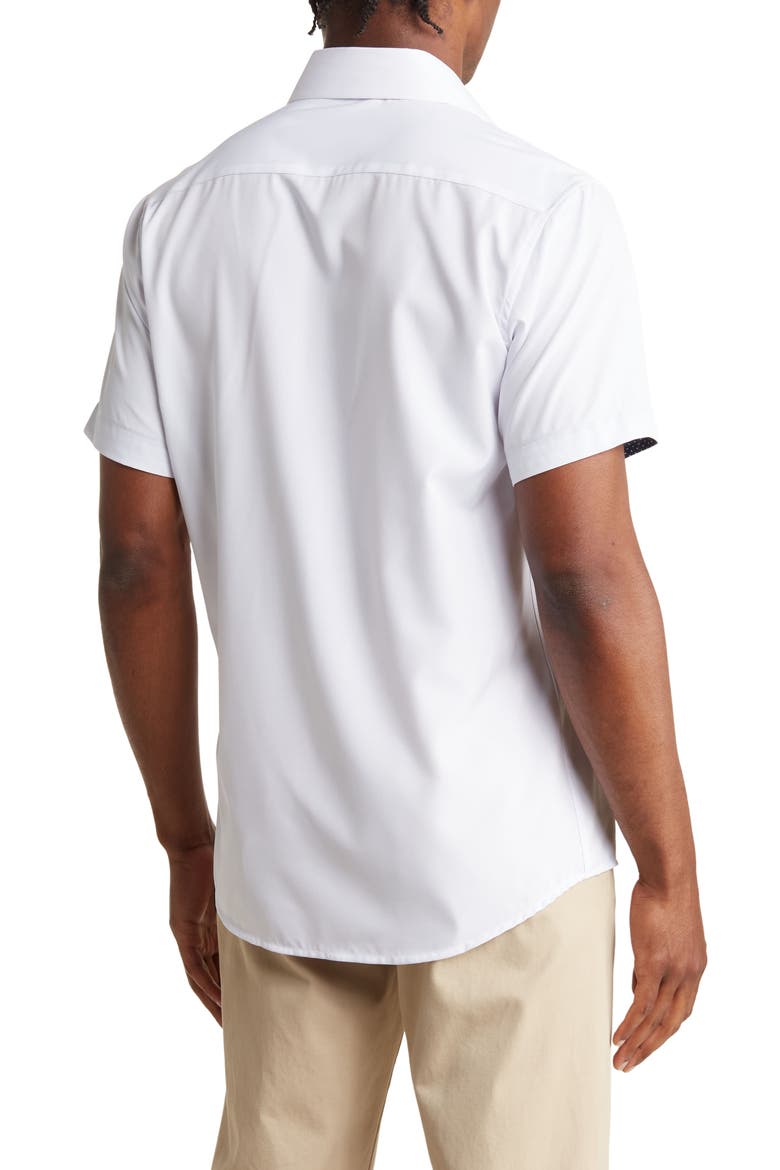 Slim Fit Short Sleeve Performance Stretch Button-Up Shirt, Alternate, color, WHITE