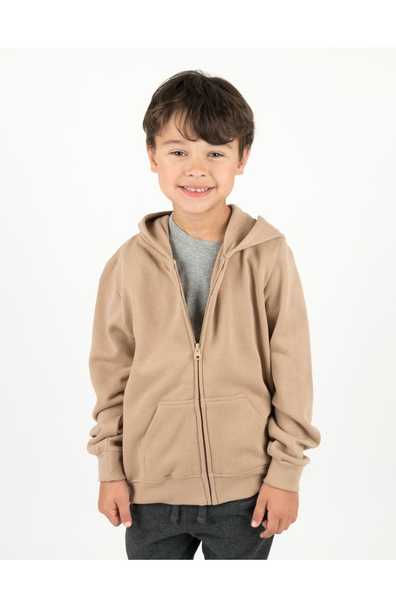 Leveret Kids Zip-Up Sweatshirt Hoodie, Cotton Blend, Solid Colors, Alternate, color, Beige