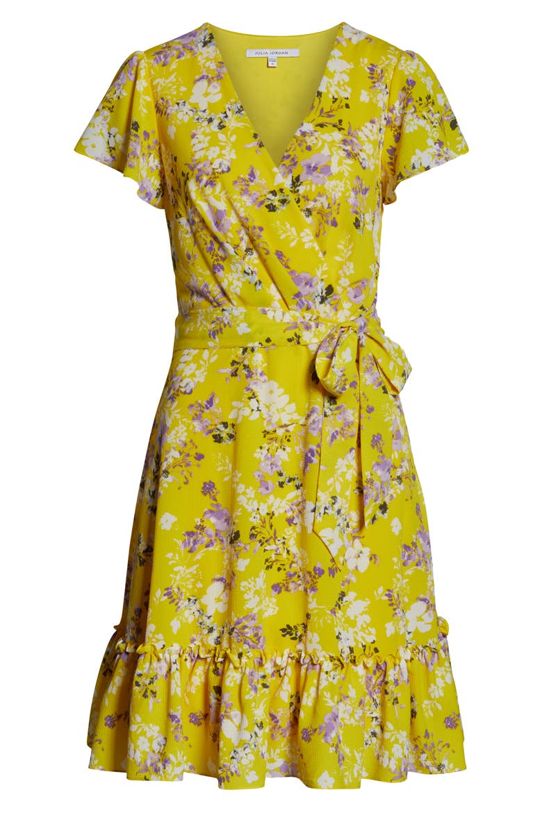 Floral Wrap Dress, Alternate, color, YELLOW MULTI