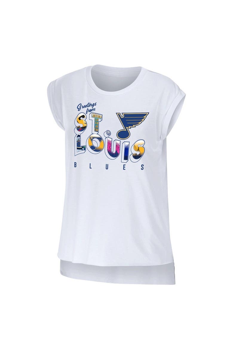 Women's WEAR by Erin Andrews White St. Louis Blues Greetings From Muscle T-Shirt, Alternate, color, White