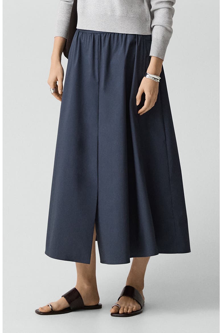 Cotton Blend A-Line Midi Skirt, Alternate, color, FADED NAVY