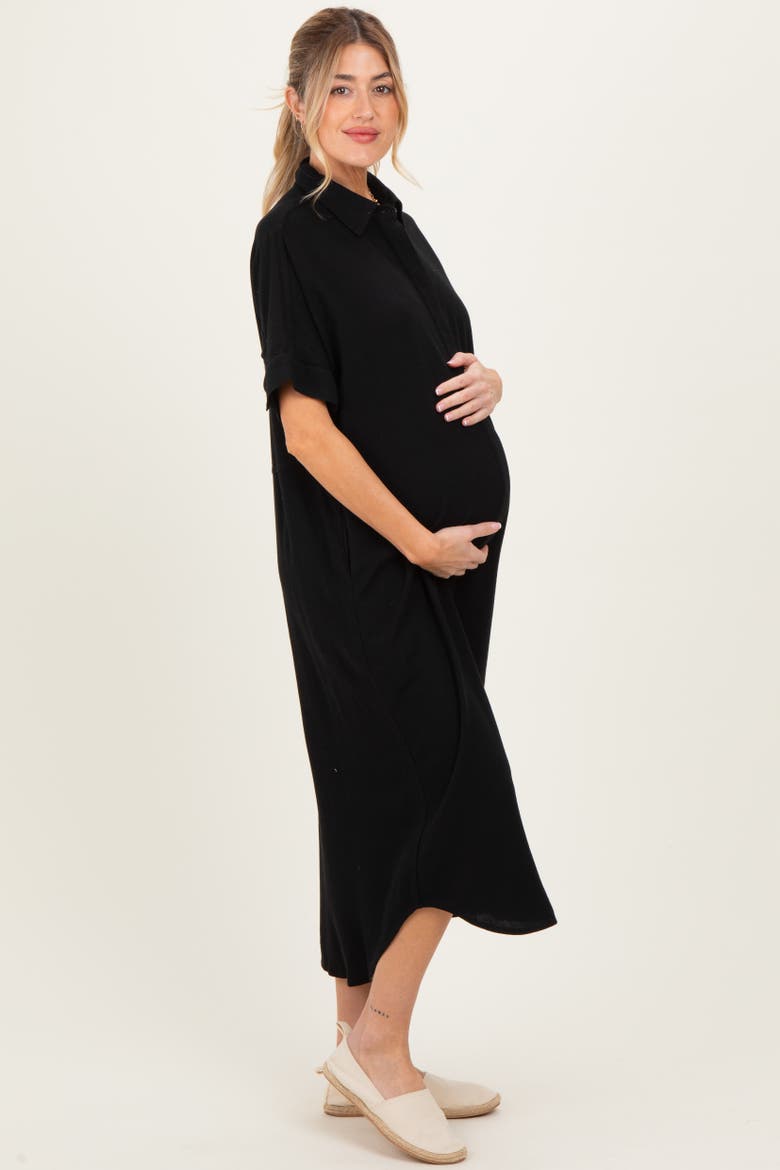 Button Down Midi Shirt Dress, Alternate, color, Black