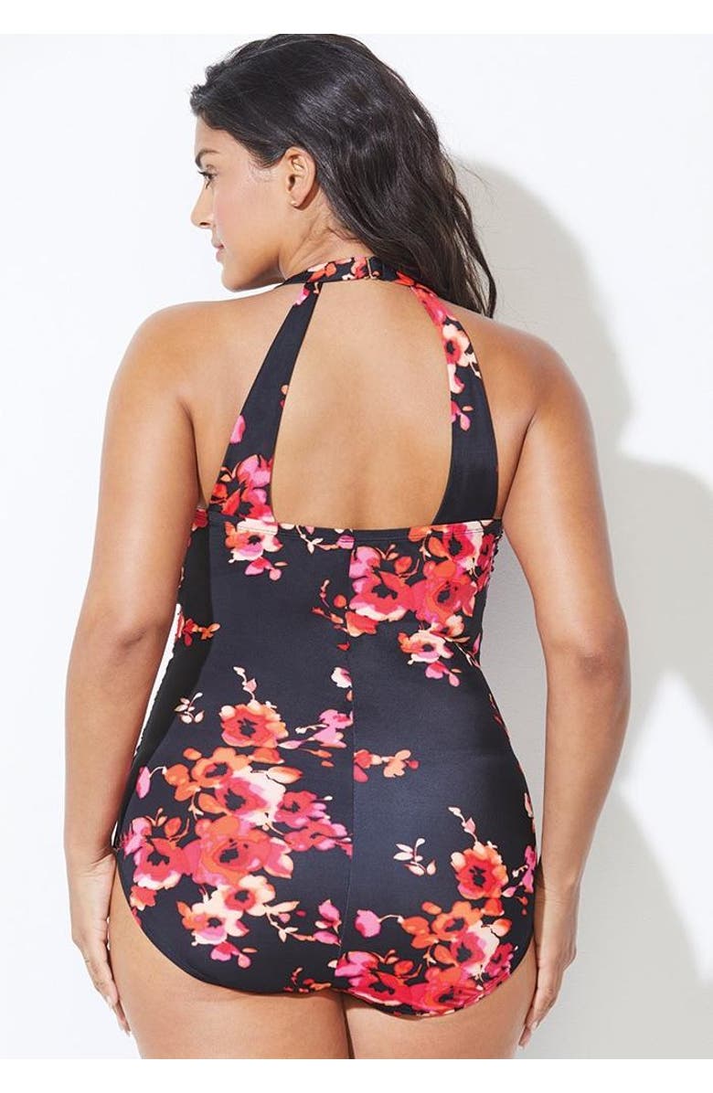 Swimsuits for All Chlorine Resistant H-Back Sarong Front One Piece Swimsuit, Alternate, color, New Poppies