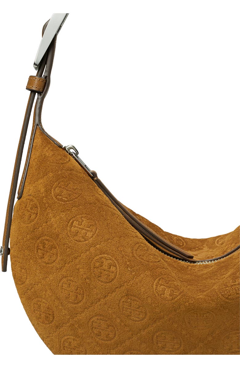 Tory Burch Small T Monogram Suede Balloon Bag, Alternate, color, Chicory Brown