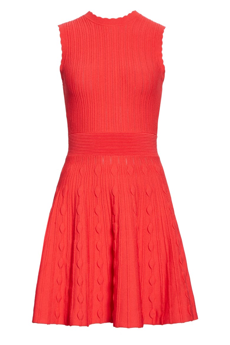 Kamylia Scallop Knit Skater Dress, Alternate, color, BRIGHT RED