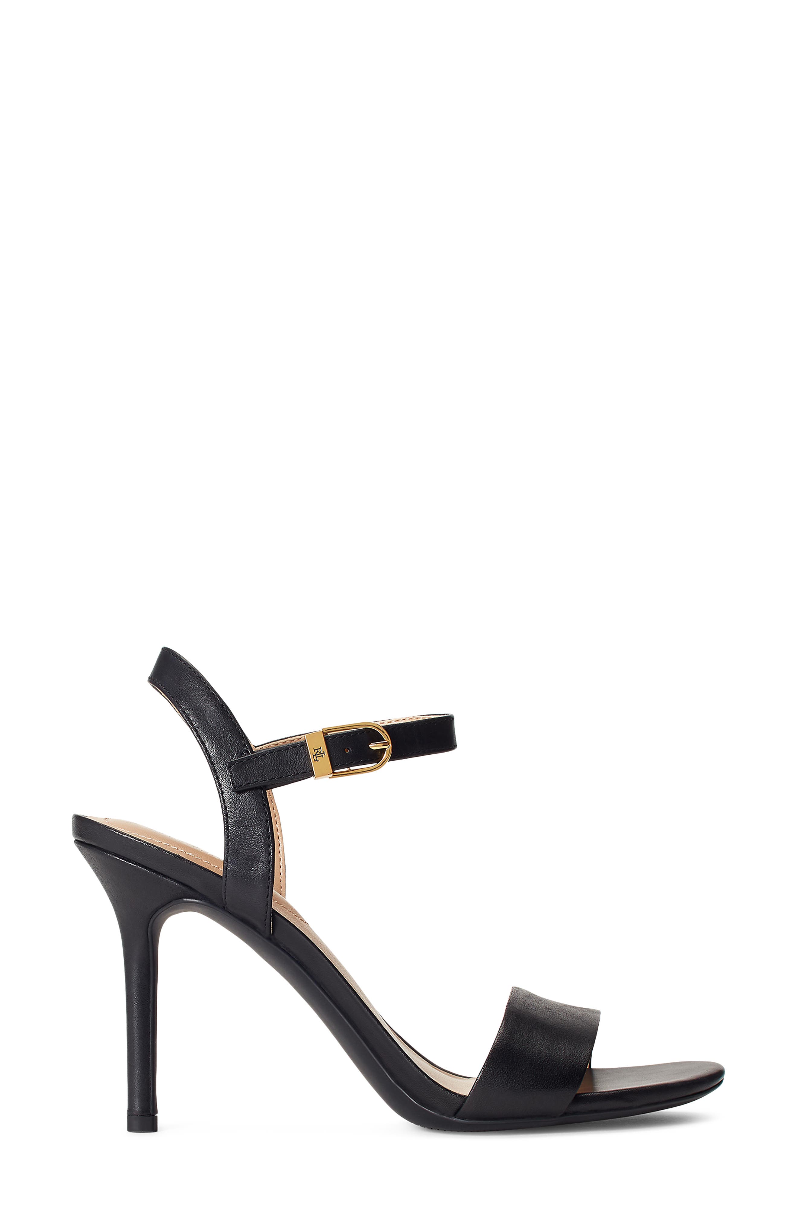 Gwen Ankle Strap Leather Sandal, Alternate, color, BLACK