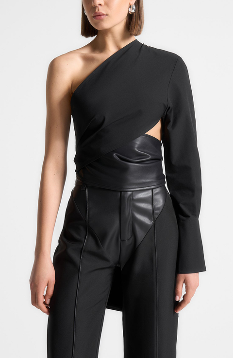 Coralie One Sleeve Leather Wrap Top