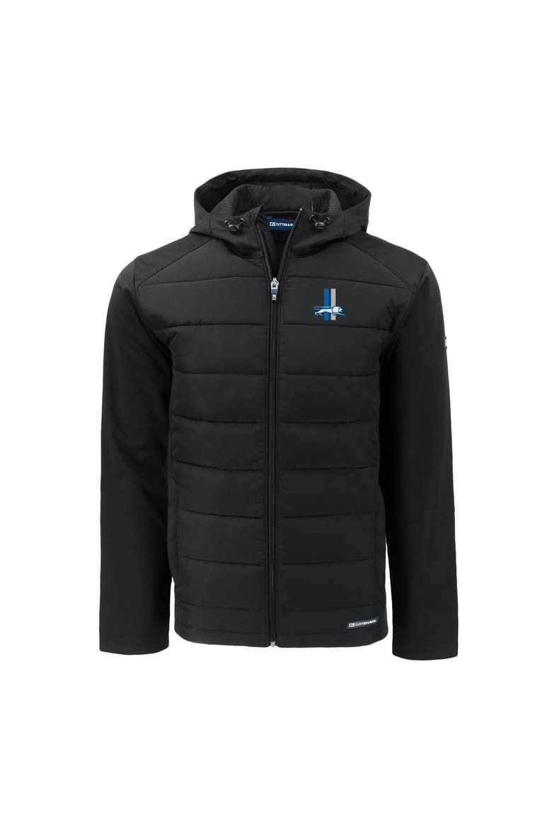 Men's Cutter & Buck Black Detroit Lions Throwback Evoke Hybrid Eco Softshell Recycled Full-Zip Hoodie Jacket, Alternate, color, Black