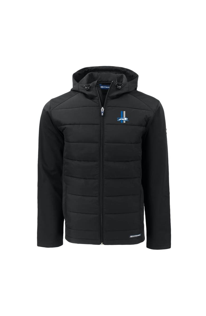 Cutter & Buck Men's Cutter & Buck Black Detroit Lions Throwback Evoke Hybrid Eco Softshell Recycled Full-Zip Hoodie Jacket, Alternate, color, Black