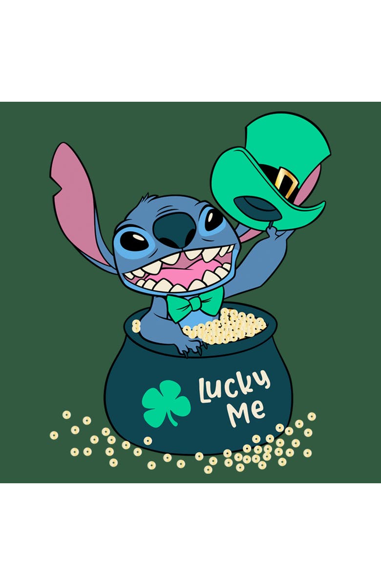 Lilo & Stitch Men's Lilo & Stitch St. Patrick's Day Stitch Lucky Me Pot of Gold Graphic T-Shirt, Alternate, color, Light Green