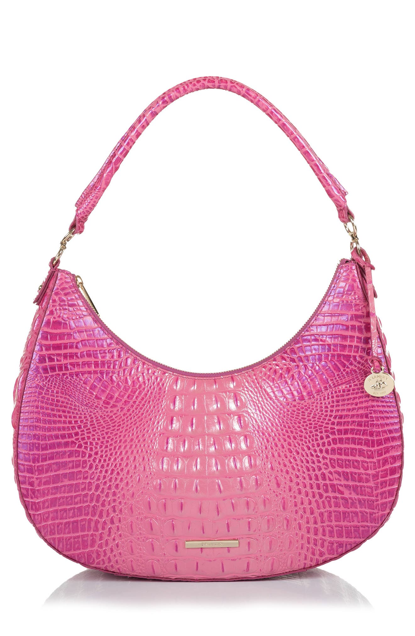 Brahmin Bekka Croc Embossed Leather Shoulder Bag, Main, color, 