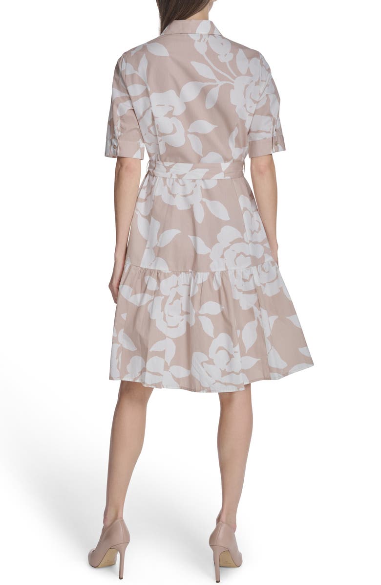 Calvin Klein Short Sleeve Cotton Shirtdress, Alternate, color, Khaki/ Cream