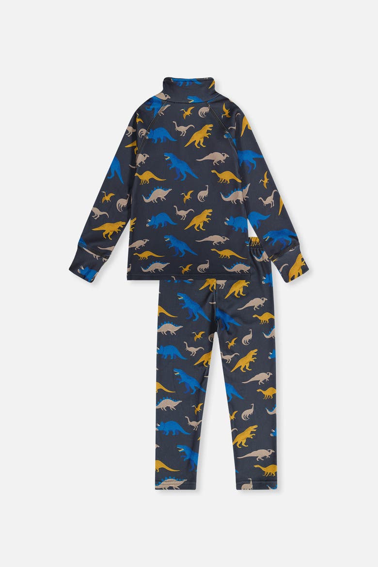 Two Piece Dinosaur Brushed Half-Zip Top & Pants Thermal Underwear, Alternate, color, Grey and Blue Dinosaur Print