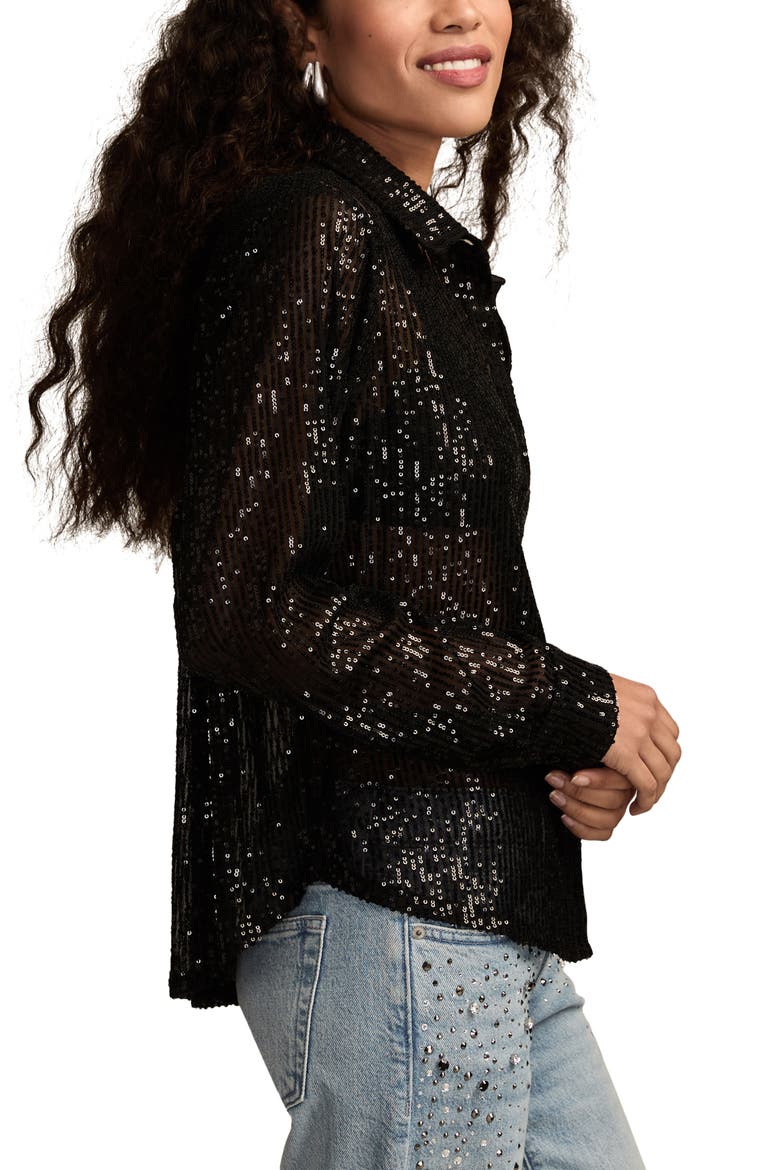 Sheer Sequin Shirt, Alternate, color, CAVIAR