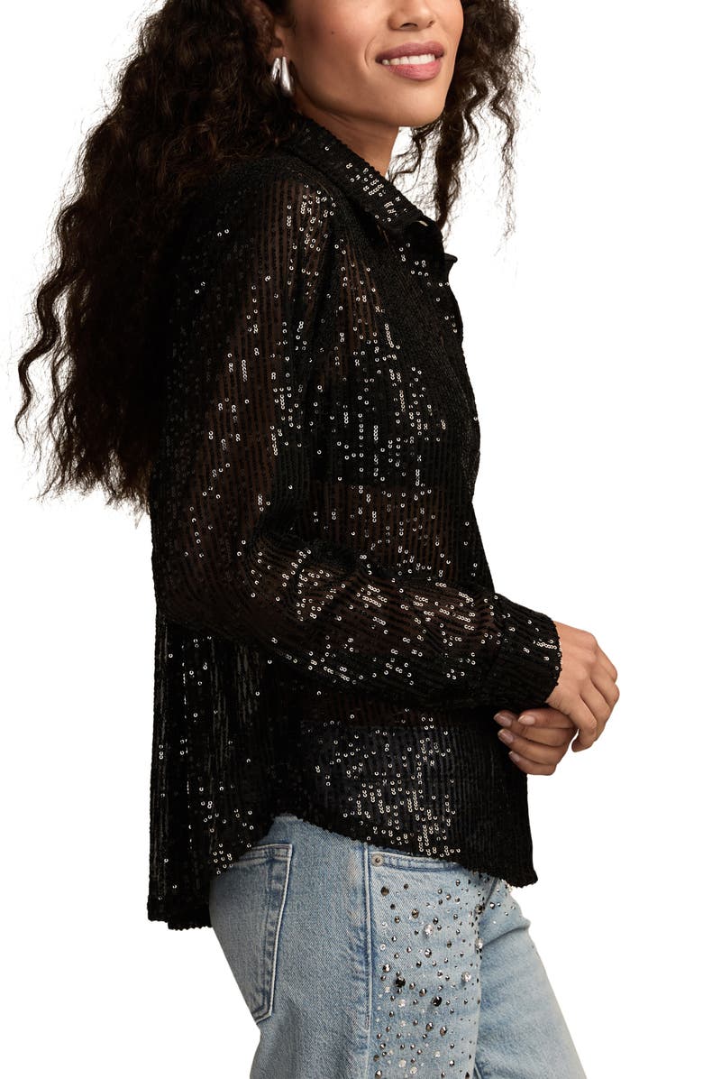 Lucky Brand Sheer Sequin Shirt, Alternate, color, Caviar