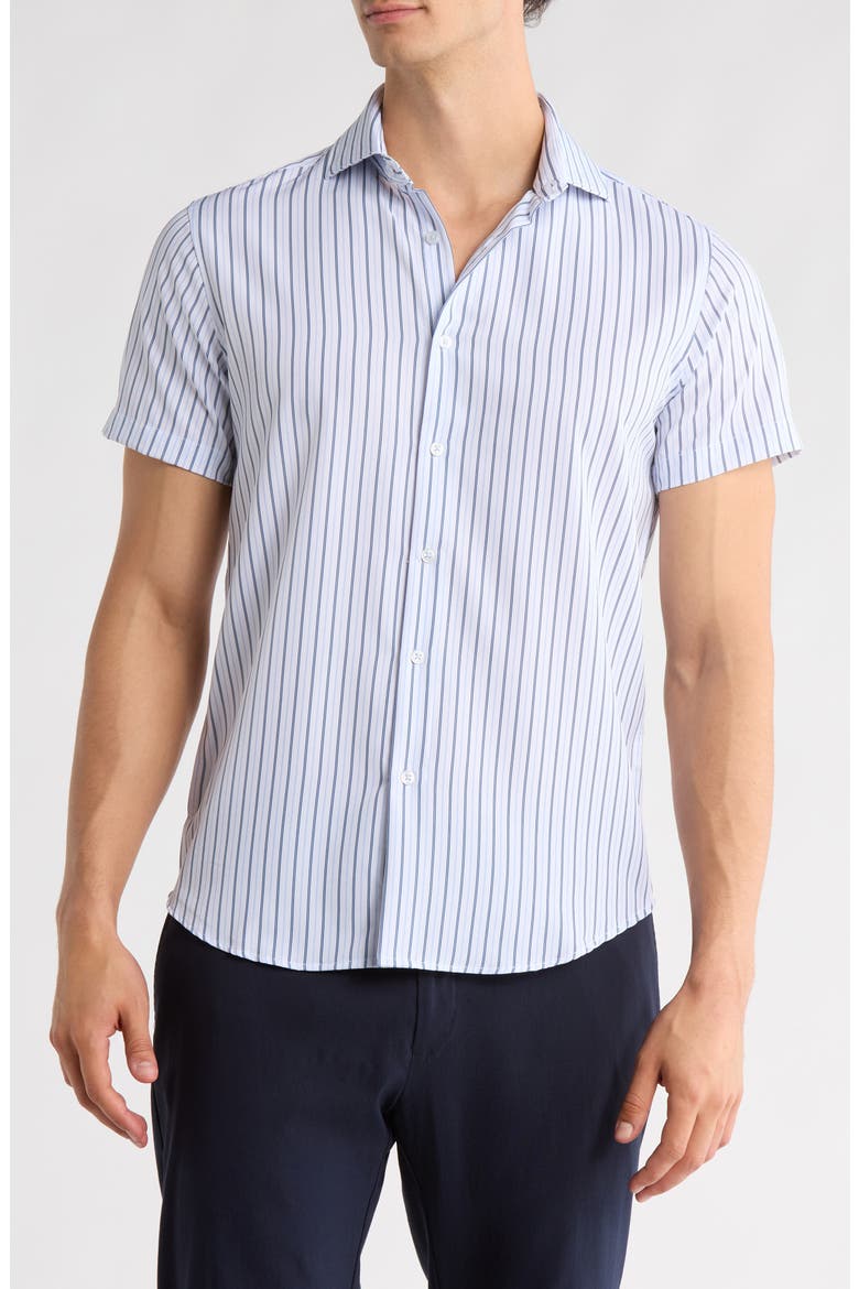 Stripe Print Performance Short Sleeve Shirt, Main, color, WHITE