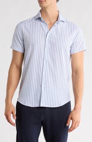DENIM AND FLOWER Stripe Print Performance Short Sleeve Shirt
