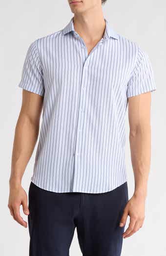 DENIM AND FLOWER Stripe Print Performance Short Sleeve Shirt