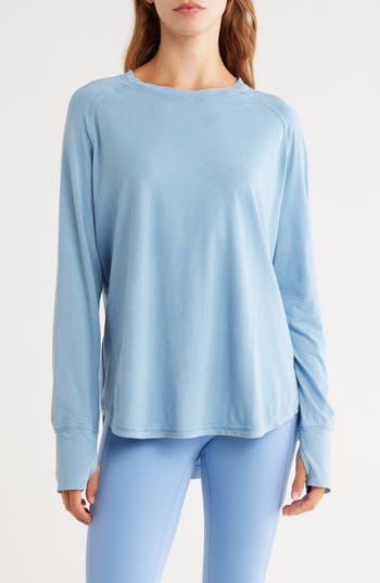 Z By Zella Vintage Wash Relaxed Long Sleeve 2.0 Tee In Blue