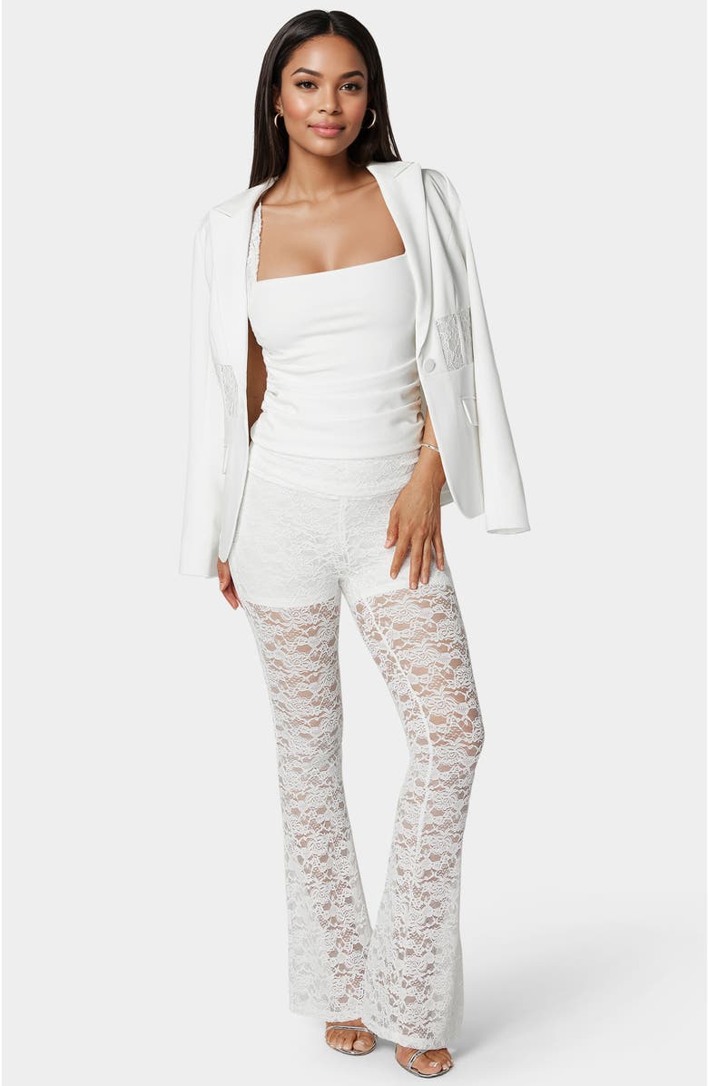 bebe Shirring Lace Sleeve Top, Main, color, White Alyssum