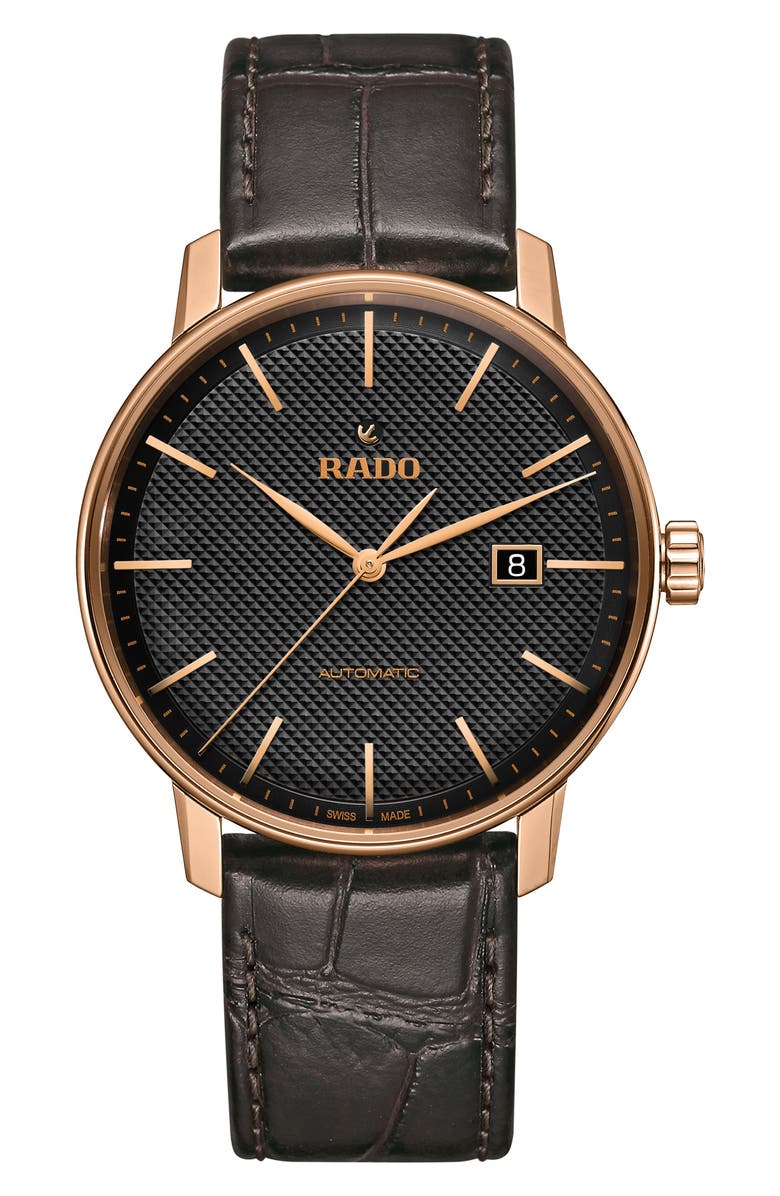 RADO Coupole Classic Automatic Leather Strap Watch, 41mm, Main, color, 