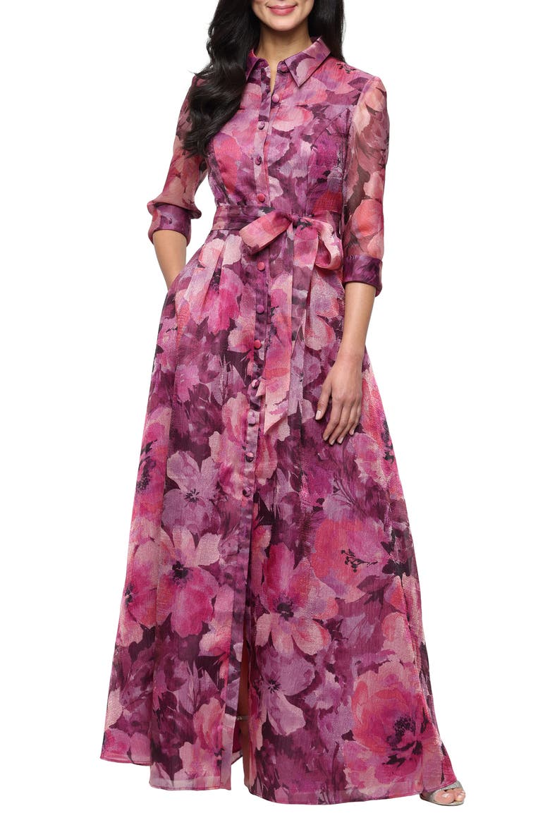 Floral Organza Ballgown, Main, color, DARK MAUVE