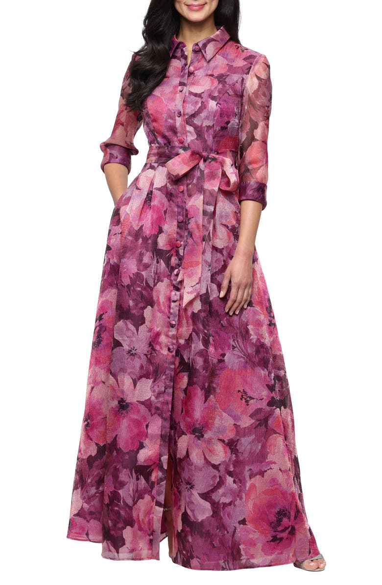 Alex Evenings Floral Organza Ballgown, Main, color, Dark Mauve