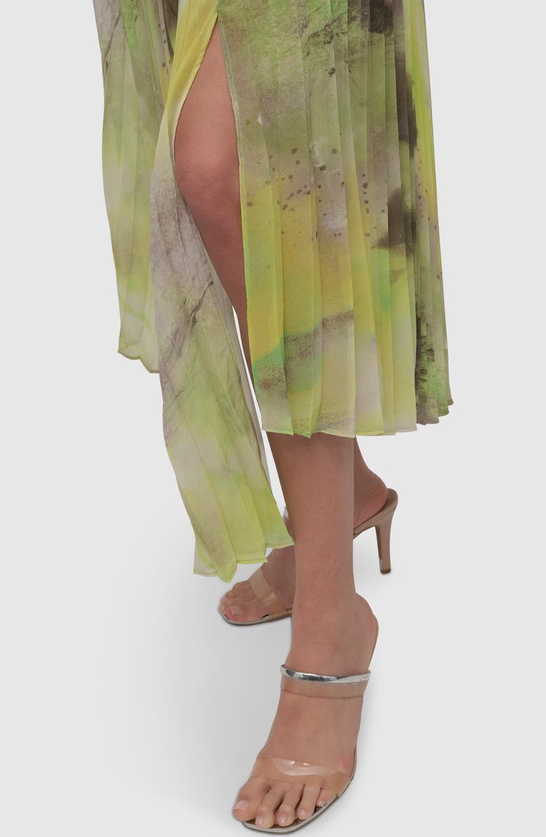 DKNY Print Pleated Asymmetric Midi Skirt, Alternate, color, Watercolor