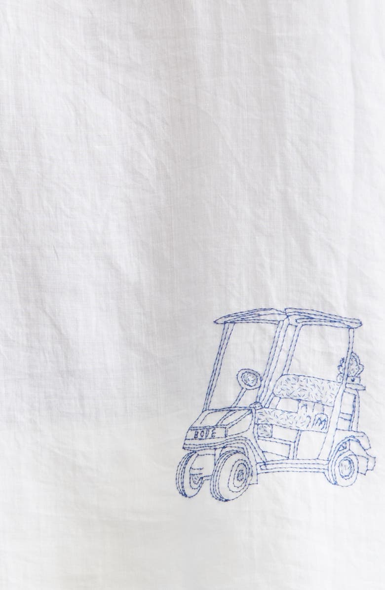 Bode Club Champion Short Sleeve Linen Camp Shirt, Alternate, color, White/ Blue