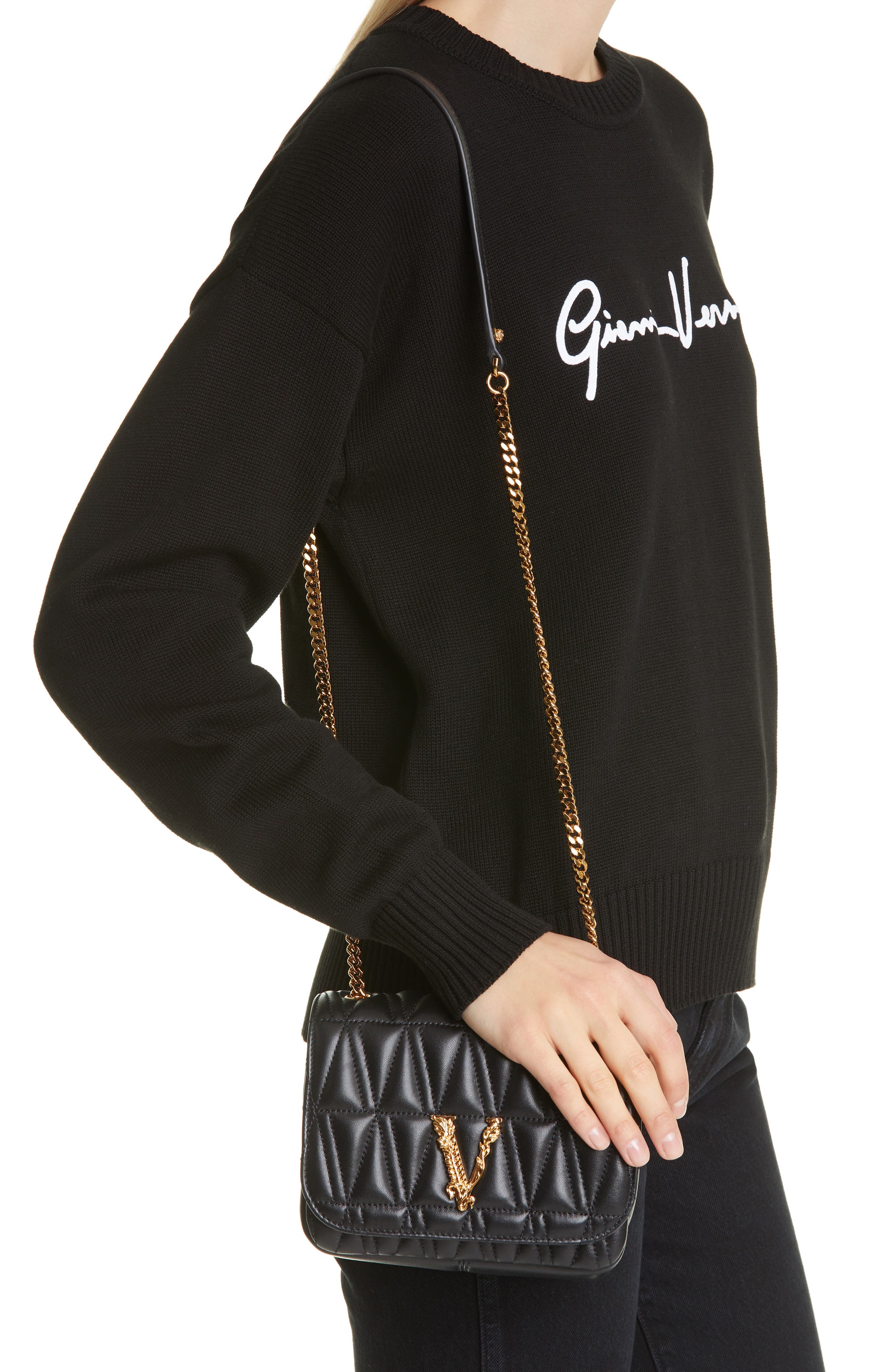 Versace Virtus Quilted Evening Bag, Alternate, color, 