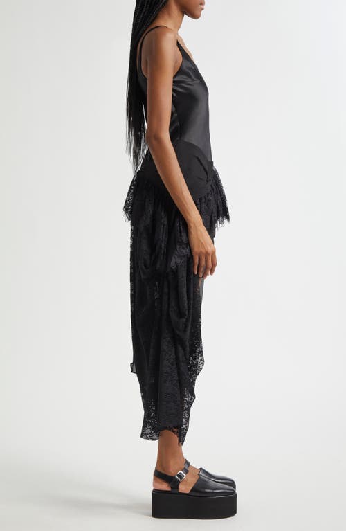 Collina Strada Ammi Fanny Asymmetric Satin & Lace Tank Dress In Black