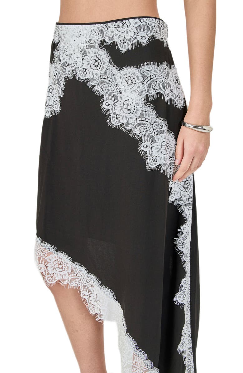 Endless Rose Asymmetric Lace Trim Skirt, Alternate, color, Black/ White