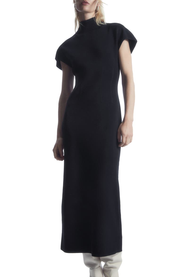 Mock Neck Corset Sweater Dress, Main, color, BLUE DARK