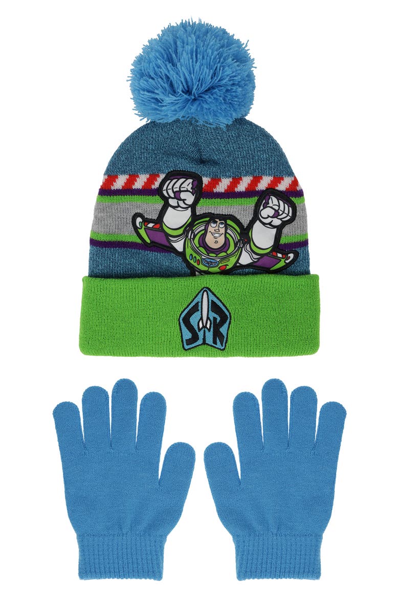 Kids' Buzz Lightyear Beanie & Gloves Set, Main, color, BLUE/ GREEN MULTI