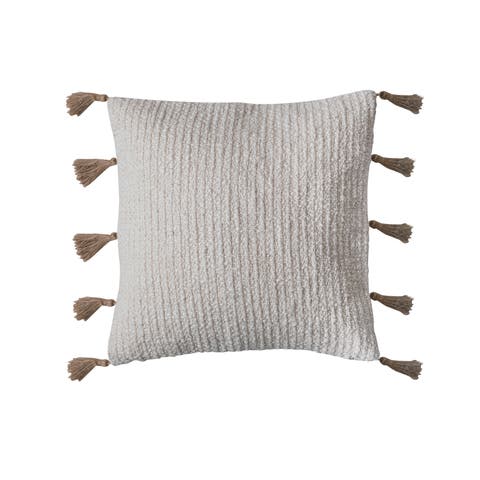 Cotton and Linen Blend Pillow with Jute Tassels, Natural