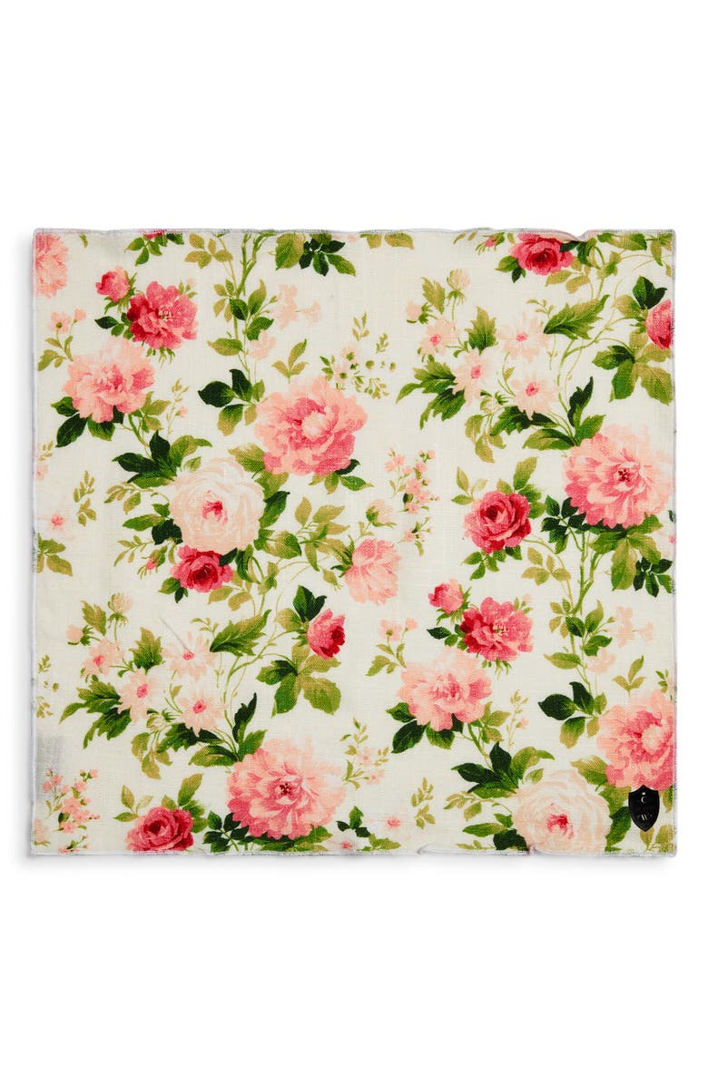 CLIFTON WILSON Pink & Olive Floral Cotton Pocket Square, Alternate, color, Pink