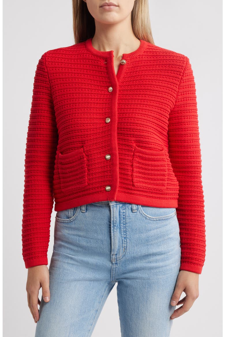 Textured Pima Cotton Cardigan, Main, color, RED GOJI