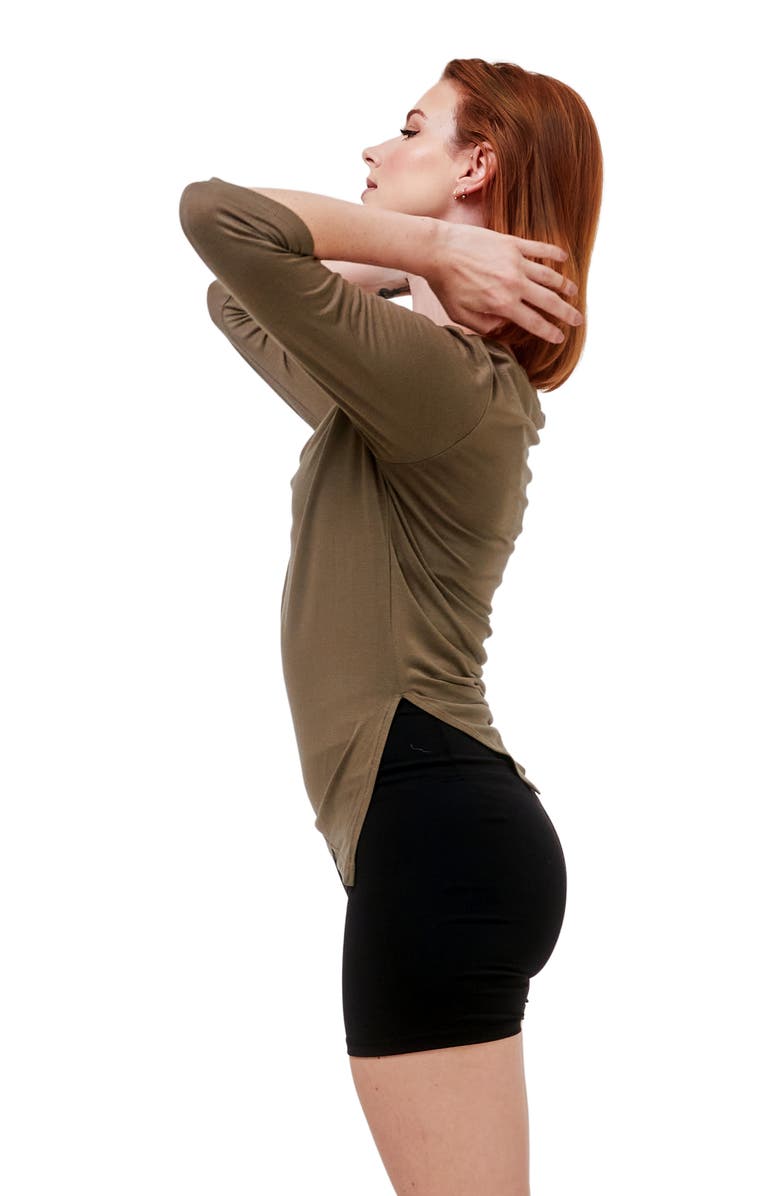Rebody Active Anen Side Tie 3/4 Sleeve Top, Alternate, color, Army Sage