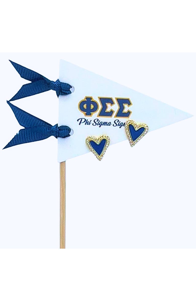 Color Shout Phi Sigma Sigma Heart Stud Enamel Earrings on Sorority Pennant Flag, Main, color, Yellow Gold
