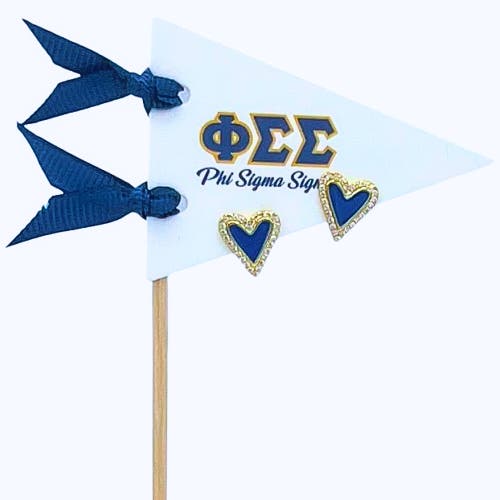 Color Shout Phi Sigma Sigma Heart Stud Enamel Earrings On Sorority Pennant Flag In Gold