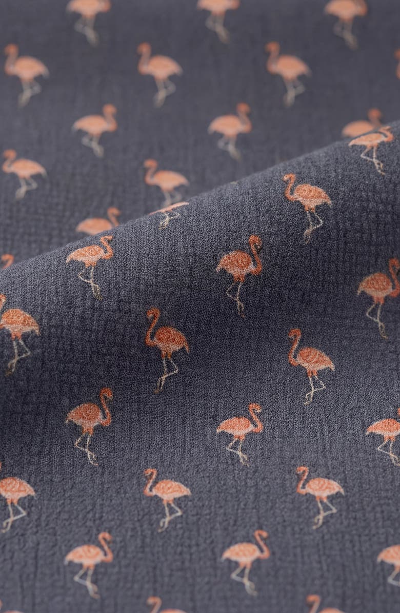 Report Collection Flamingo Print Short Sleeve Seersucker Button-Down Shirt, Alternate, color, Navy