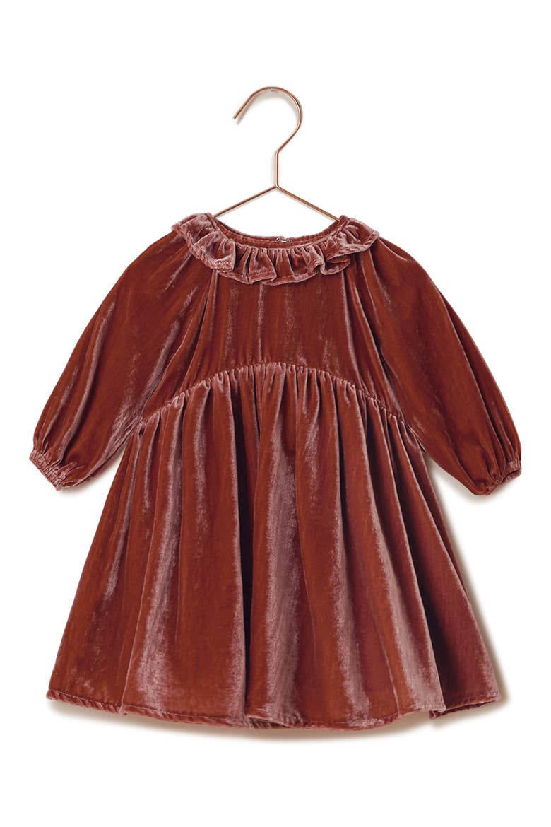Kids' Adeline Stretch Velvet Dress, Main, color, RUBY