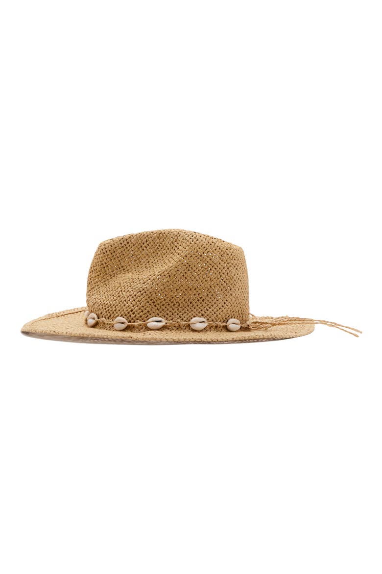 Straw Hat with Shells, Alternate, color, BEIGE