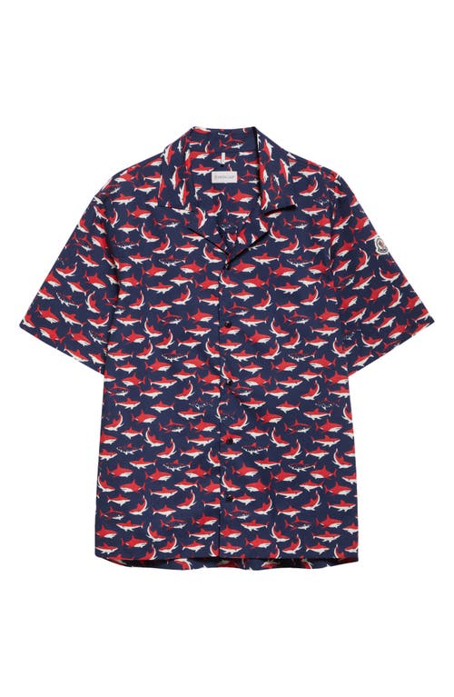 Moncler Chemise À Manches Courtes En Coton À Imprimé Requin In Blue
