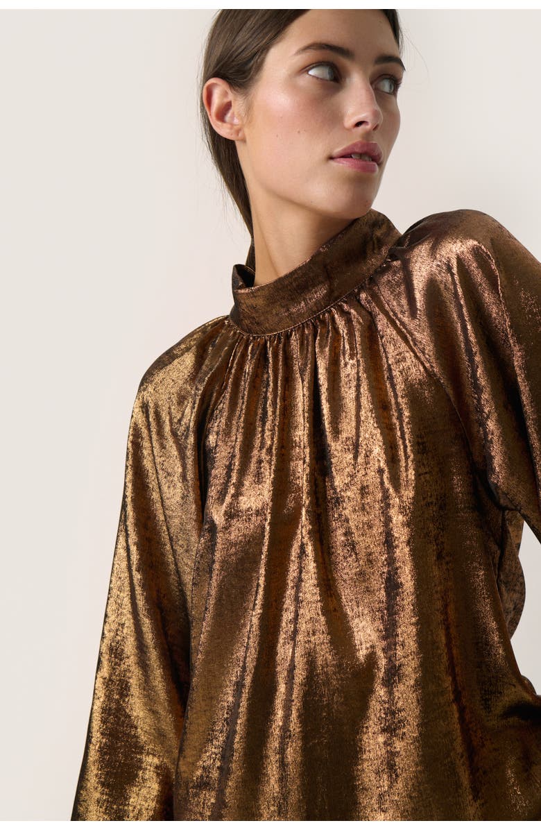 Soaked in Luxury SLElvie Funnel Neck Metallic Blouse, Alternate, color, Copper