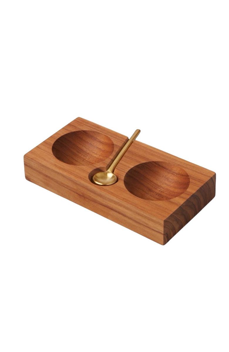 Be Home Teak Plank Salt and Pepper Cellar with Gold Spoon, Main, color, Natural