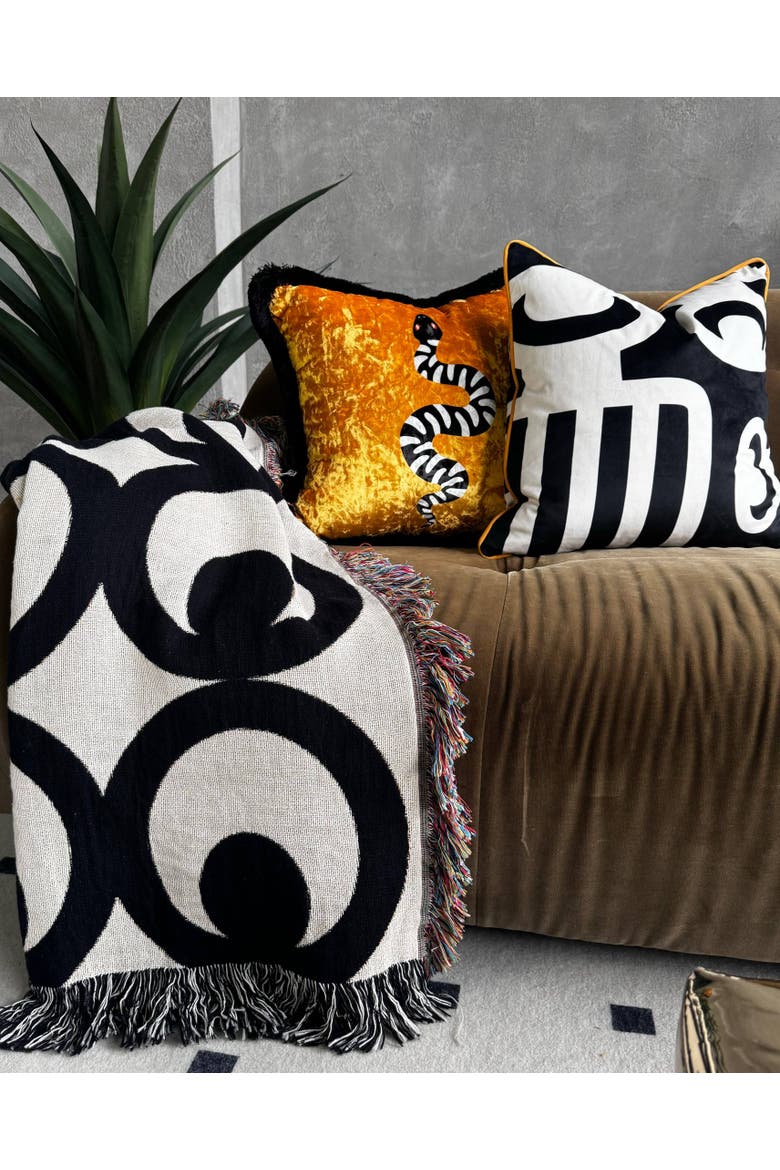 Duafe Throw Pillow In Soft Velvet, Alternate, color, Black And White