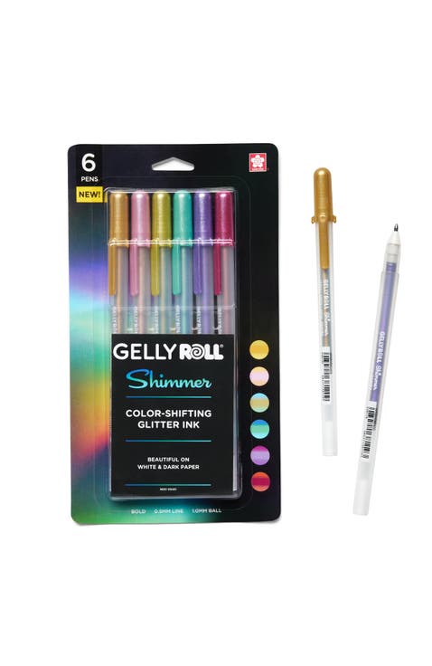 Gelly Roll Shimmer Gel Ink Pen, Bold Tip, Assorted, 6 Count.