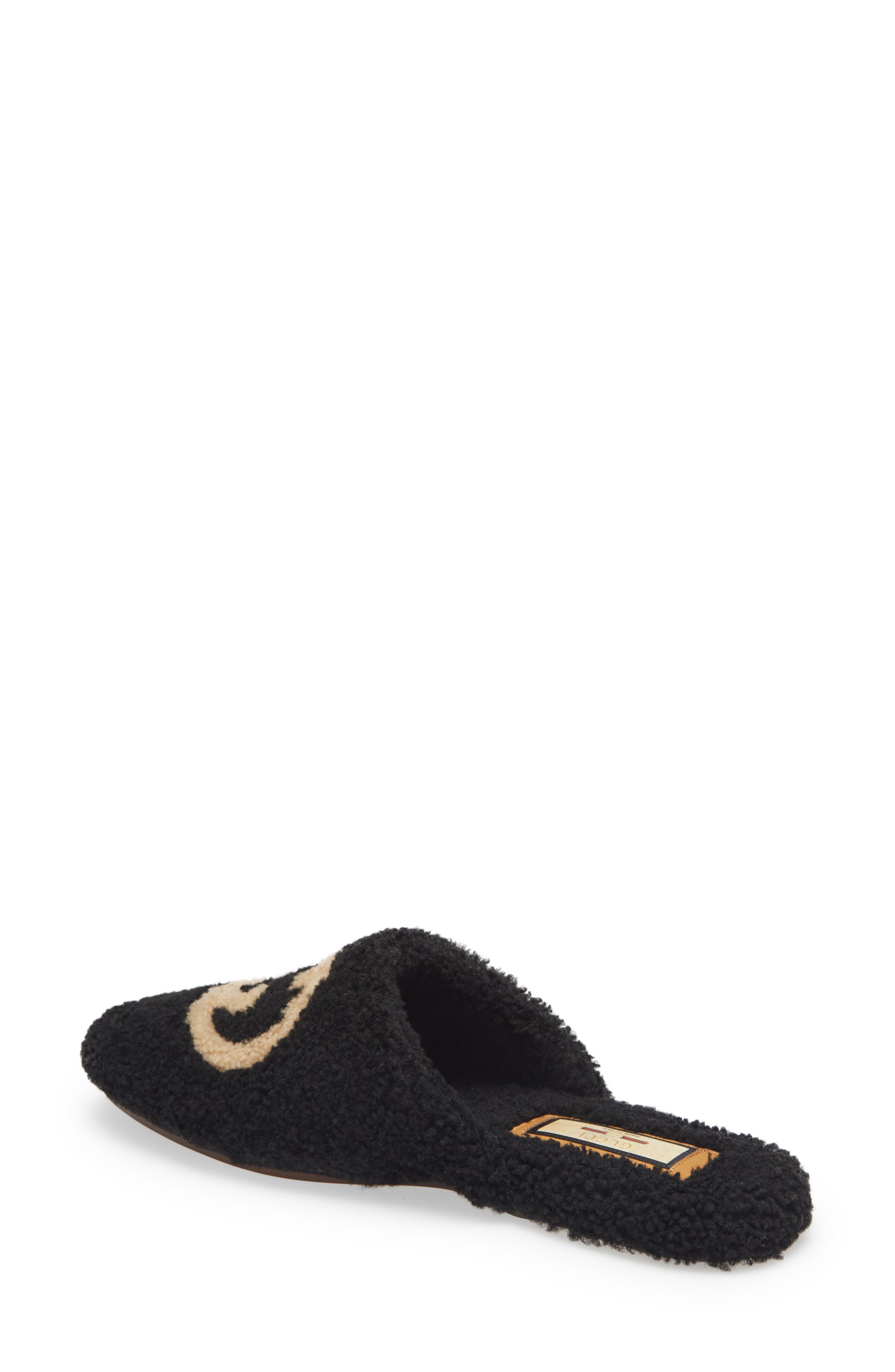 Gucci Flamel Logo Faux Shearling Slipper, Alternate, color, 