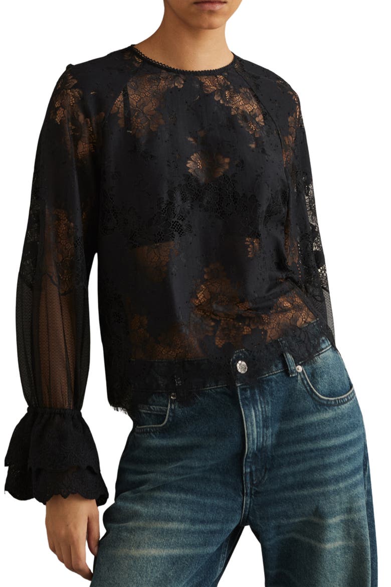 Emilia Lace Top, Main, color, NAVY